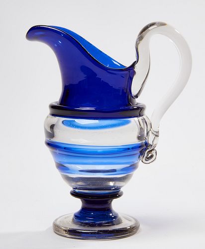 Cobalt and Clear Glass Beehive Creamer