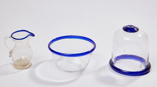 Three Cobalt and Clear Glass Items