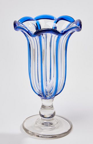 Pillar Mold Vase with Blue Trim