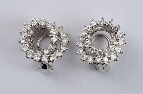 PAIR OF 18K WHITE GOLD AND DIAMOND SWIRL EARCLIPS