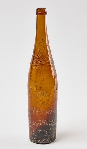 Brown Glass Bottle with Scribed Decoration