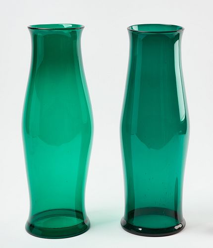 Two Glass Hurricane  Lamps in Teal
