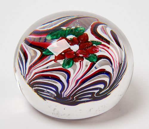 Rare Sandwich Glass Marble Poinsettia Paperweight