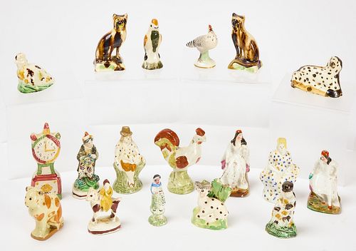 18 Staffordshire Figures Animals and Clock.