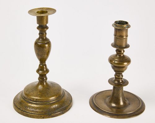 Two Early Brass Candle Sticks