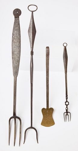 Fine Group of Four Wrought Iron Cooking Tools