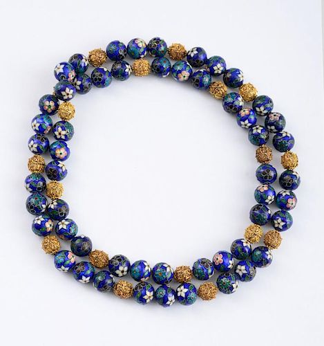 GOLD FILIGREE BEAD AND CLOISONNÉ ENAMEL BEAD NECKLACE