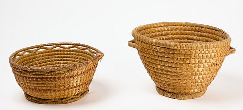 Two Woven Rye Straw Baskets