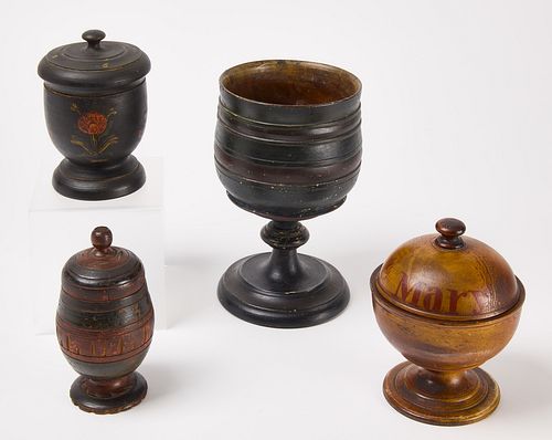 Four Turned Treen Containers