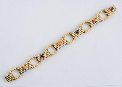 TWO COLOR 18K GOLD, CORAL AND SAPPHIRE BRACELET, BULGARI, FRANCE