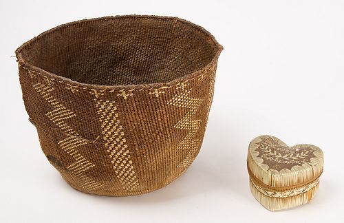 Native American Basket and Quill Box