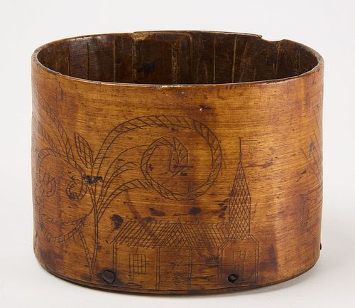 18th Century Incised Oval Wood Container