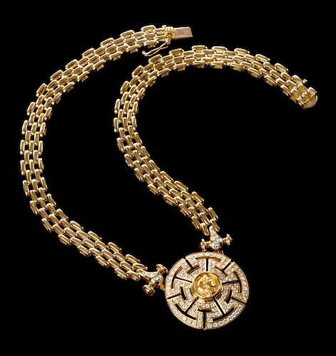 An 18K Diamond Necklace with Greek Coin