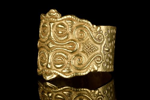 RARE VIKING GOLD RING WITH OWL FACES - XRF TESTED