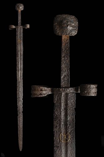 A MEDIEVAL CRUSADER SWORD WITH INLAID GOLD STAR