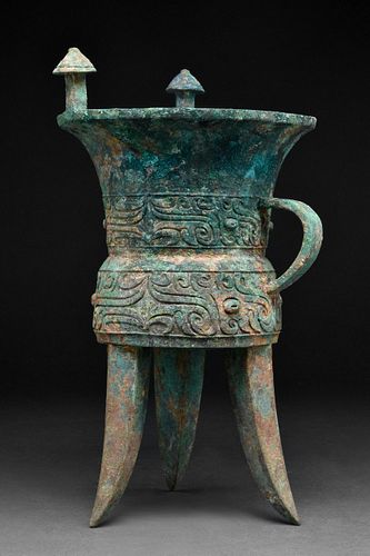 AN ARCHAIC CHINESE BRONZE JIA WITH AUTHENTICATION 