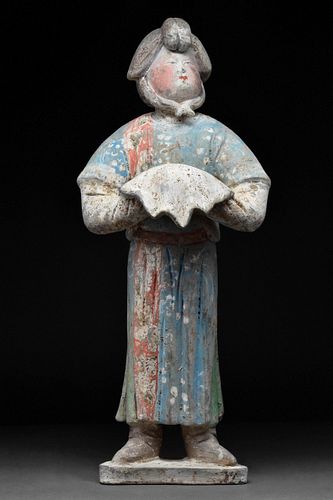 A CHINESE TANG DYNASTY TERRACOTTA WASHING ATTENDANT WITH TL TEST
