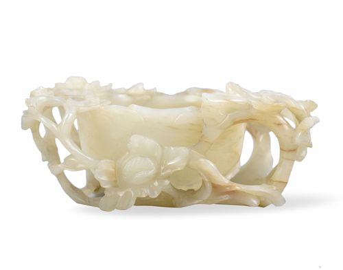 Chinese White Jade Carved Lotus Cup, Ming Dynasty