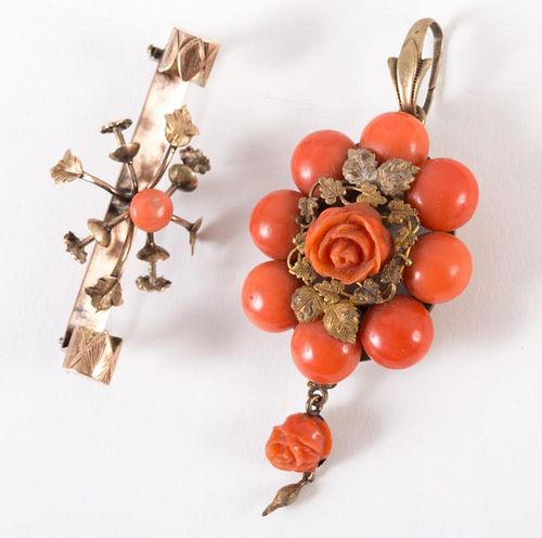 A Vintage Coral Pendant and Bar Pin