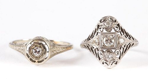 Two Ladies' Art Deco Filigree Diamond Rings