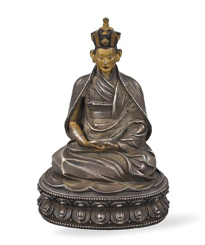 Chinese Tibetan Gilt Silver Buddha Figure, 18th C.