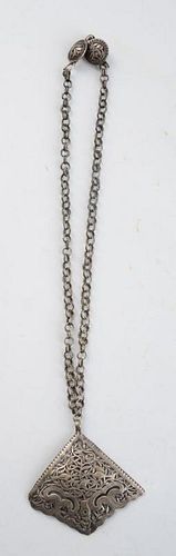 CHINESE FILIGREE SILVERED PENDANT WITH CHAIN