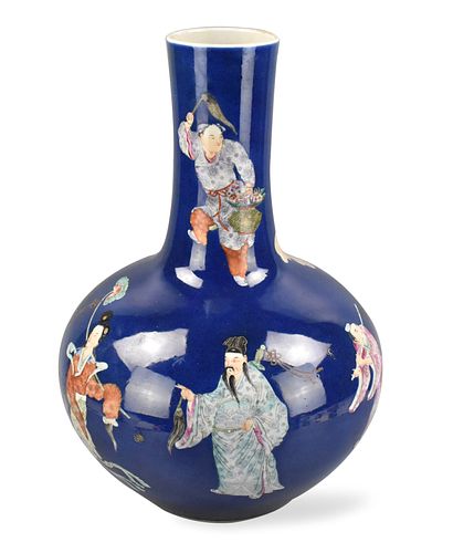 Chinese Blue& Famille Rose 8 Immortal Vase,19th C.