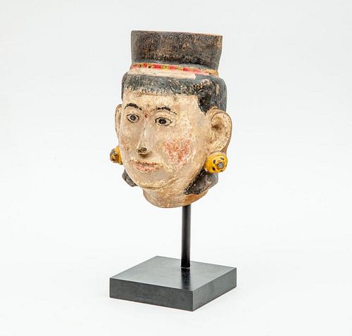 CARVED AND PAINTED WOOD HEAD
