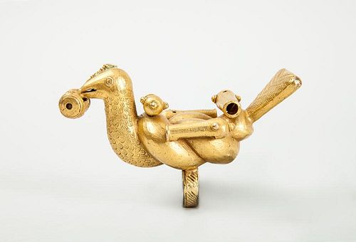 PRE-COLUMBIAN STYLE GOLD-PLATED BIRD-FORM RING