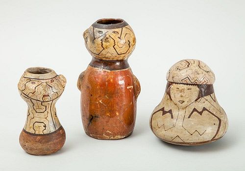 THREE AMAZONIAN PAINTED POTTERY FIGURAL VESSELS