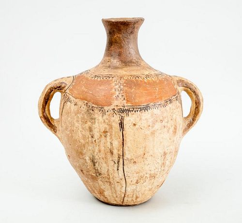 LATIN AMERICAN POTTERY OVOID TWO-HANDLED VESSEL