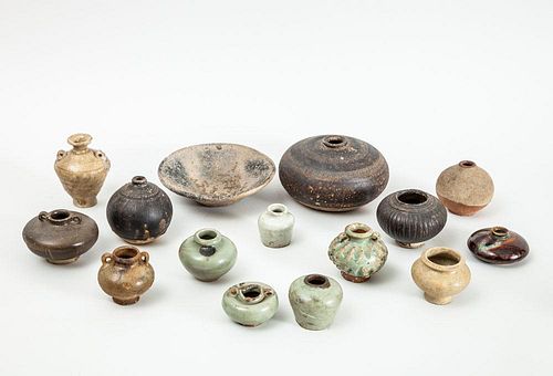 GROUP OF FIFTEEN ASIAN POTTERY SMALL ARTICLES