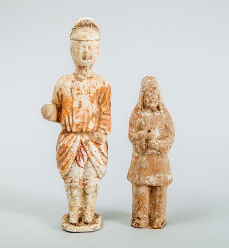 TANG STYLE POTTERY FIGURE OF A MOURNER AND A FIGURE OF A PEASANT
