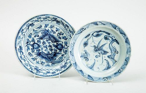 TWO BLUE AND WHITE PORCELAIN DEEP PLATES