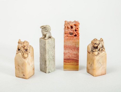 GROUP OF FOUR CHINESE CARVED HARDSTONE SEALS