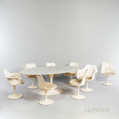Eero Saarinen (Finnish American, 1910-1961) for Knoll Tulip Table and Eight Tulip Chairs