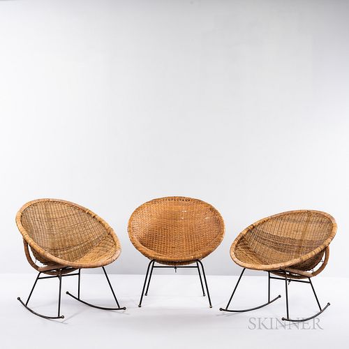 Three Mid-century Modern Calif-Asia Rattan Chairs