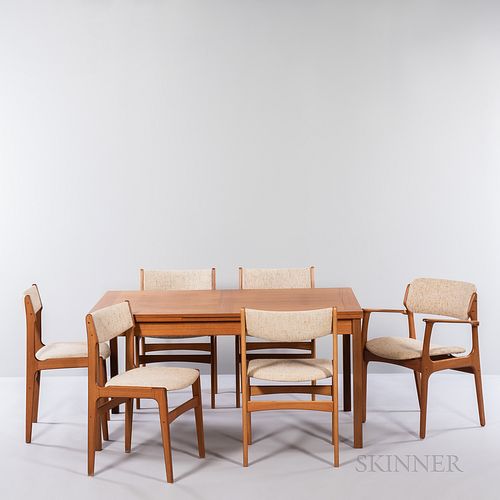 Ansager Mobler Dining Table and Six Erik Buch (Danish, 1923-1982) for O.D. Mobler Model 49 Dining Chairs