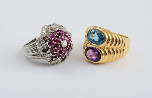 TWO 18K GOLD COCKTAIL RINGS