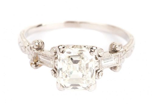 A Lady's Asscher Cut Diamond Ring