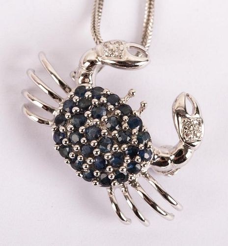 A Sapphire and Diamond "Crab" Pendant on Chain