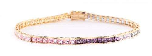 A Rainbow Sapphire Straight Line Bracelet