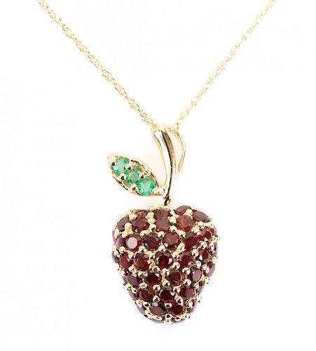 A Garnet and Emerald "Apple" Pendant in 14K Gold