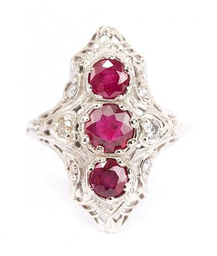 A Ruby and Diamond Filigree Ring