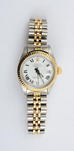 LADY'S STAINLESS STEEL AND GOLD WRISTWATCH, ROLEX