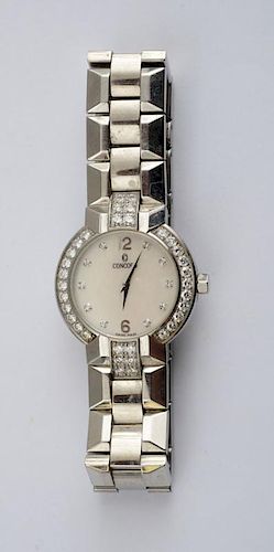 LADY'S STAINLESS STEEL AND DIAMOND WRISTWATCH, CONCORD