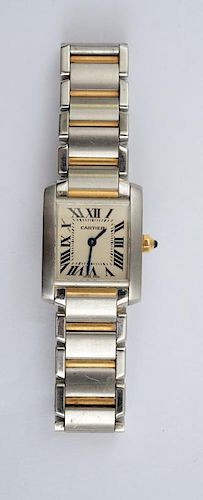 LADY'S TANK FRANÇAISE STAINLESS STEEL AND GOLD WRISTWATCH, CARTIER