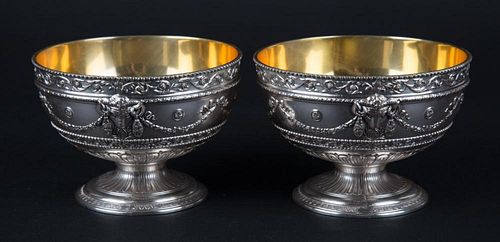 Pair Neoclassical style silver-plated caviar bowls