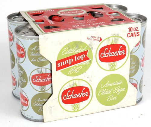 1972 Schaefer Beer 10oz Six Pack, With Ring Top Cans, Brooklyn, New York