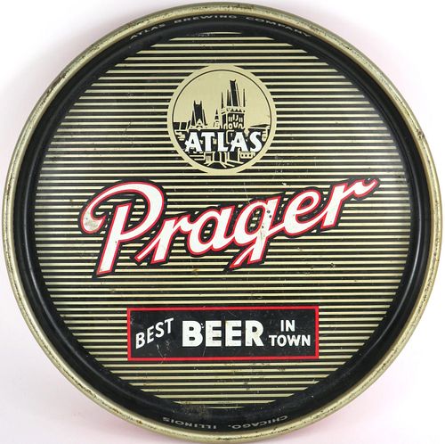 1949 Atlas Prager Beer 13 inch tray, Chicago, Illinois